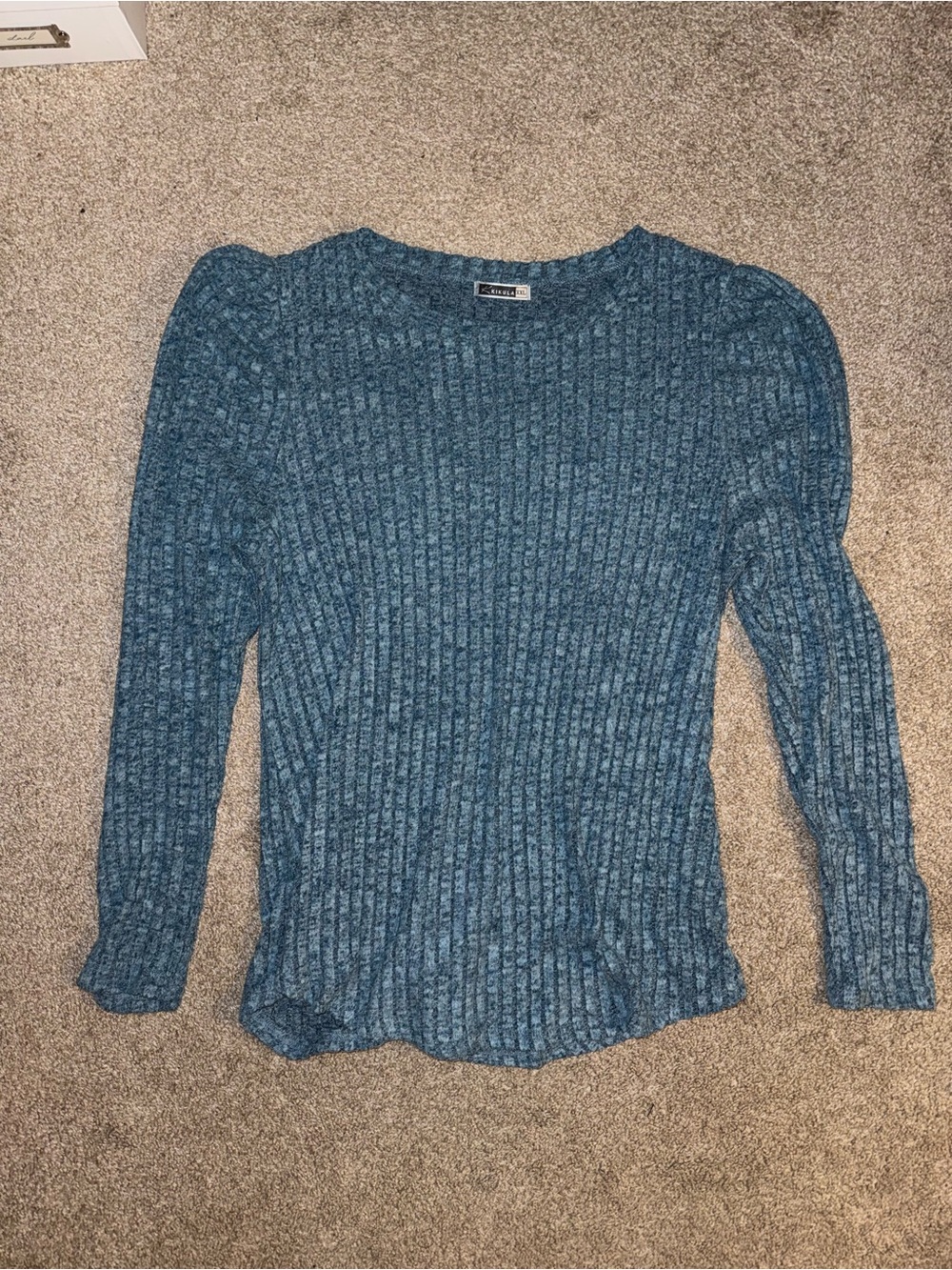 Textured Blue Crewneck Sweater - Women's